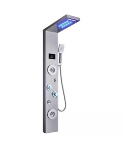 ELLO&ALLO  52 in. 6-Jet High Pressure Shower Tower System with LED Rainfall Waterfall Shower Head Handshower in Brushed Nickel 