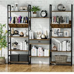 5 Tier Bookshelf, Adjustable Rustic Industrial Style Book Shelves, Modern Bookcases and Bookshelves Furniture for Bedroom, Living Room and Home Office