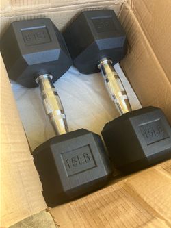 New 2 X 15 Lbs Hex Dumbbells, Rubber Encased, BalanceFrom Fitness