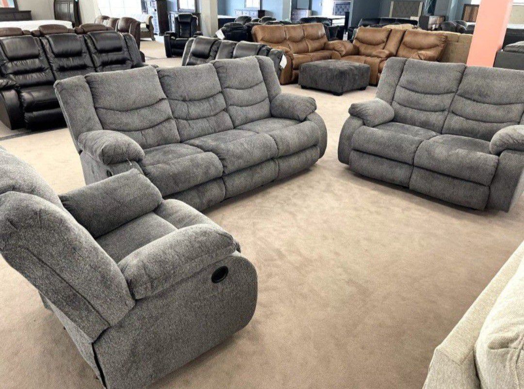 New Ashley Couch Gray Reclining Sofa And Loveseat 