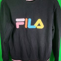 FILA Women’s Black Colorful Logo Sweater Pullover Crew Sweatshirt Womens S