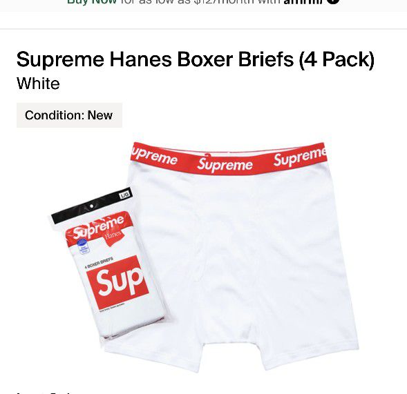 Supreme Hanes Boxer Briefs (4 Pack) White Mens Size Small