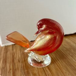 Rare Vintage Mid-Century Murano Glass Bird Figurine with Gold Flecks