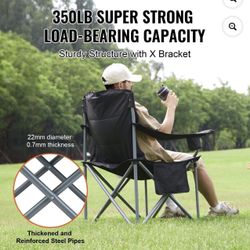 VEVOR Camping Folding Chair for Adults, Portable Heavy Duty Outdoor Quad Lumbar Back Padded Arm Chairs with Side Pockets, Cup Holder and Cooler Bag fo
