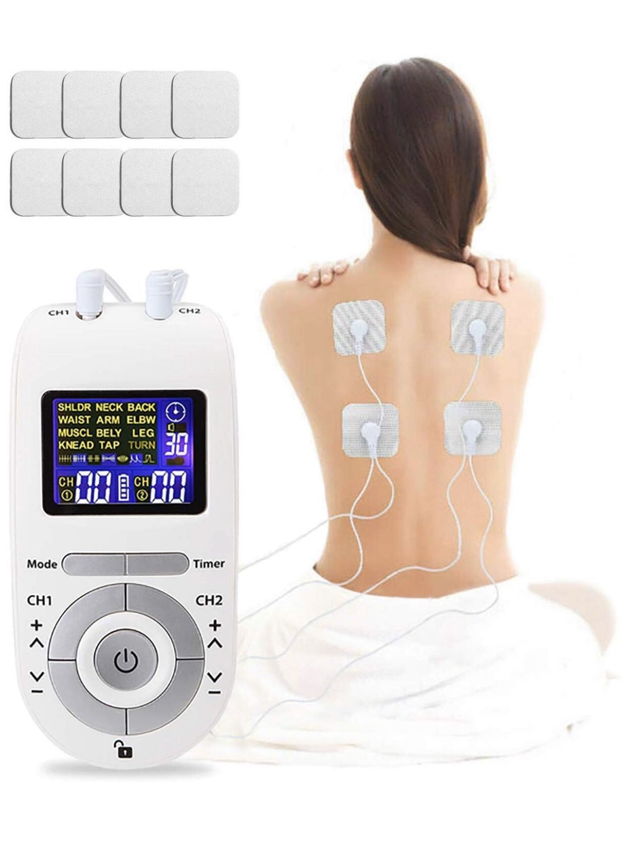 Dual Channel TENS Unit Muscle Stimulator,12 Modes 8 Electrode Pads 40 Level Intensity Rechargeable, Tens Machine for Back, Neck, Arm, Leg & Knee