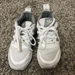 White And Silver Adidas Shoes KIDS 4.5