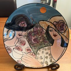 Cindy Jenkins Hand Painted Studio Pottery Round Bowl, 10.5” in diameter, flawless condition, rare