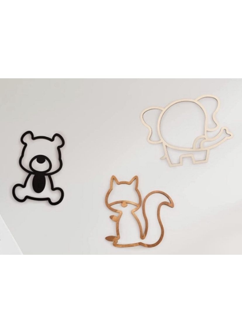 3 Pcs Geometric Safari Wall Decor with Glue Points, Wooden Animal Theme Wall Decor, Nursery Decor Jungle Wall Decor for Bedroom Playroom Toddl