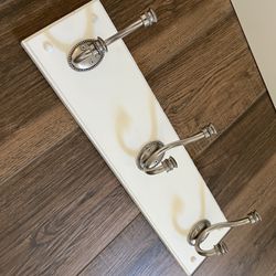 Coat Rack, White With 3 Brushed Nickel Hooks