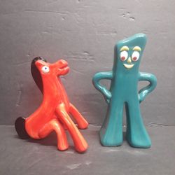 Vintage Rare Gumby & Pokey Ceramic Salt & Pepper Shaker Collectible Toy Art