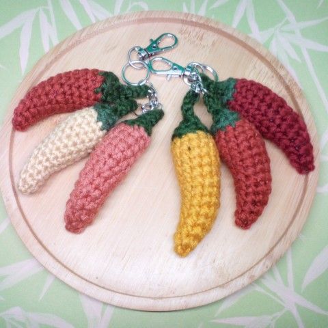 Crocheted Tri-colored  Chili Peppers Bag Charm