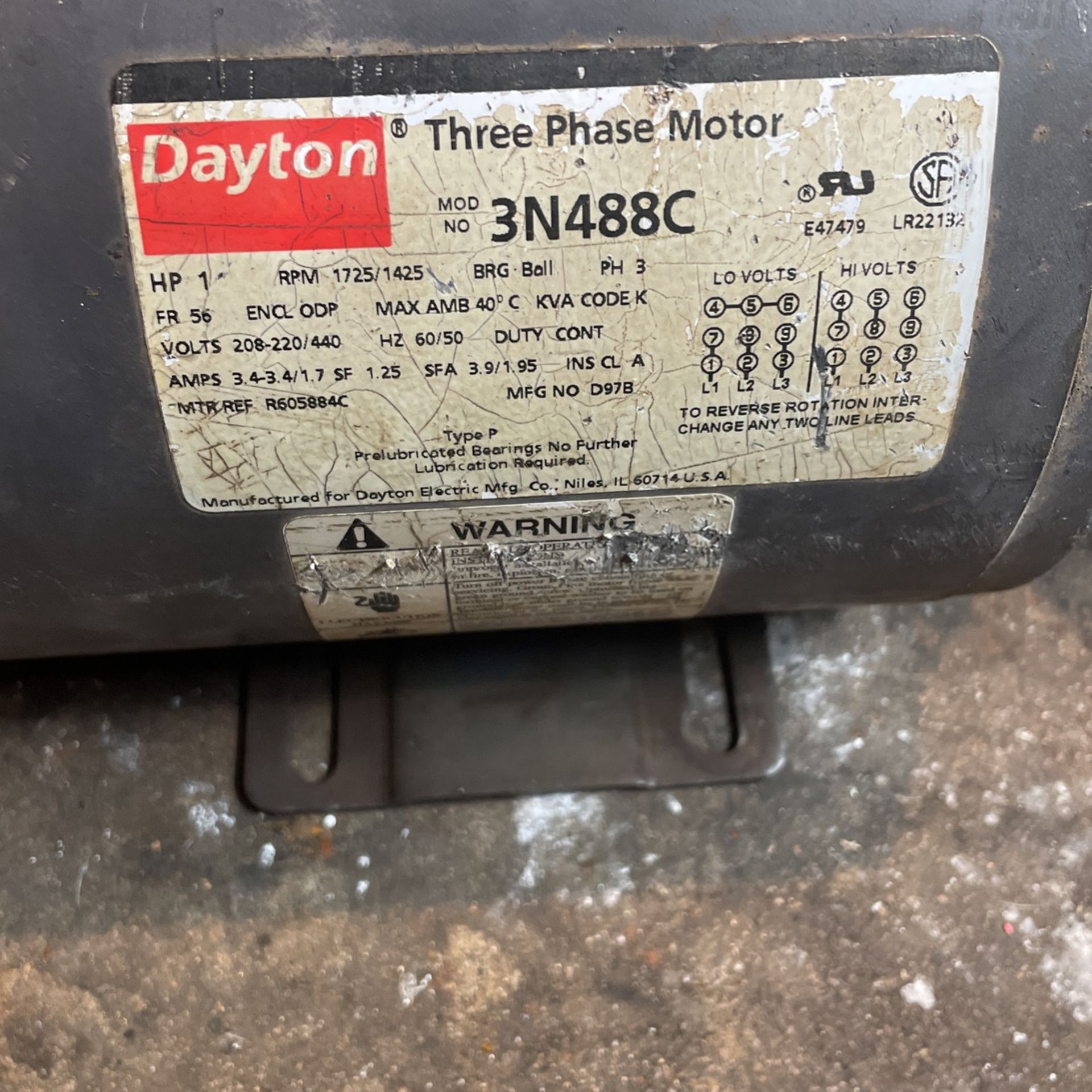 Dayton 3 Phase Motor 1 Hp