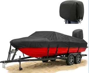 FOCEAN Boat Cover 17-19 Feet 1200D Boat Tarp with Storage Bag for Narrow- Body Ship STORAGE BAG = MOTOR COVER