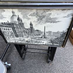 Artex Set Of  4 Mid-Century Black Folding Tray Tables, Piranesi Style. Including The Table Stand. 