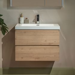 NJ30-NO-WH  29-1/2 in. W x 19-5/8 in. D Wall Mounted Floating Vanity in Natural Oak with Resin Composite Vanity Top in Glossy White
