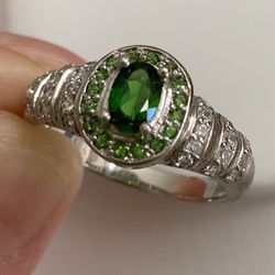 1ct Genuine Chrome Diopside gemstone on sterling silver ring size 8