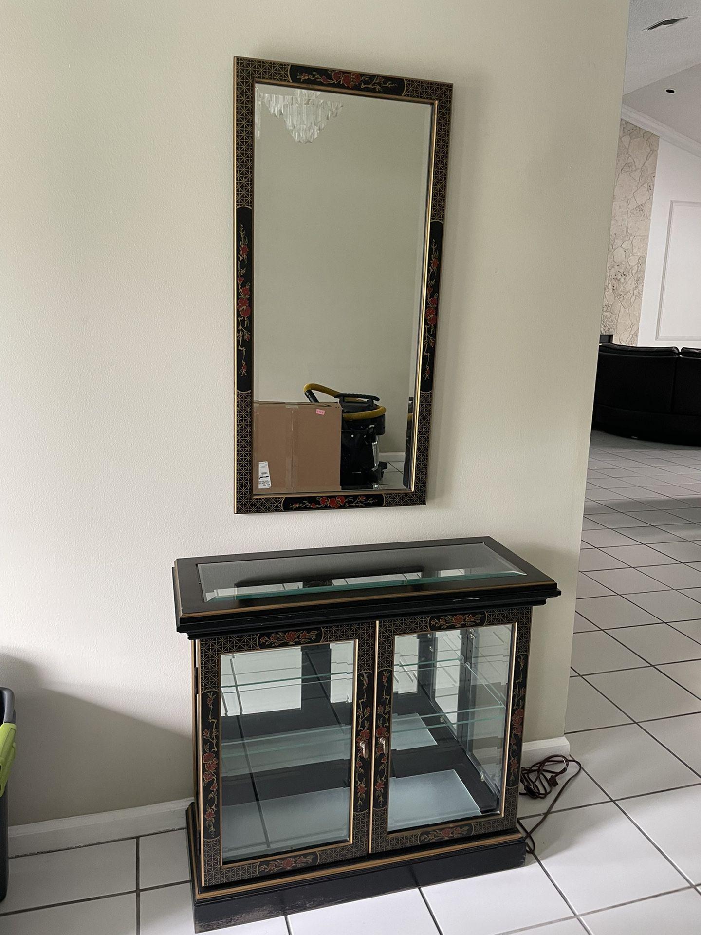 Oriental Cabinet And Mirror Set