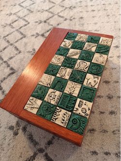 Egyptian-Themed Chess Set with Wooden Storage Case & Backgammon Board