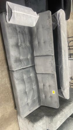 Gray Velvet Tufted Sectional Sofa