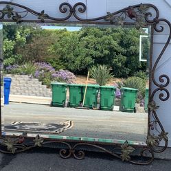 Mirror in Cast Iron Frame with 2 Side Candle Holders