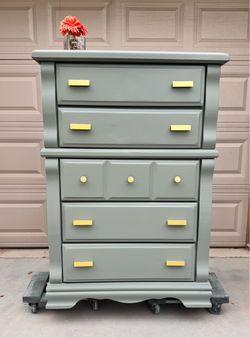 Refurbished Sage Green Tall Dresser with Gold Hardware