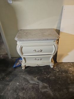 White French Provincial Nightstand with Marble Top