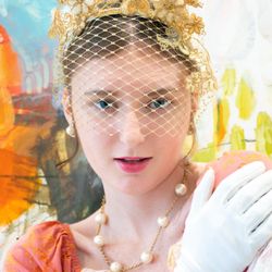 Daphne Bridgerton; Handmade Golden Lace Headpiece
