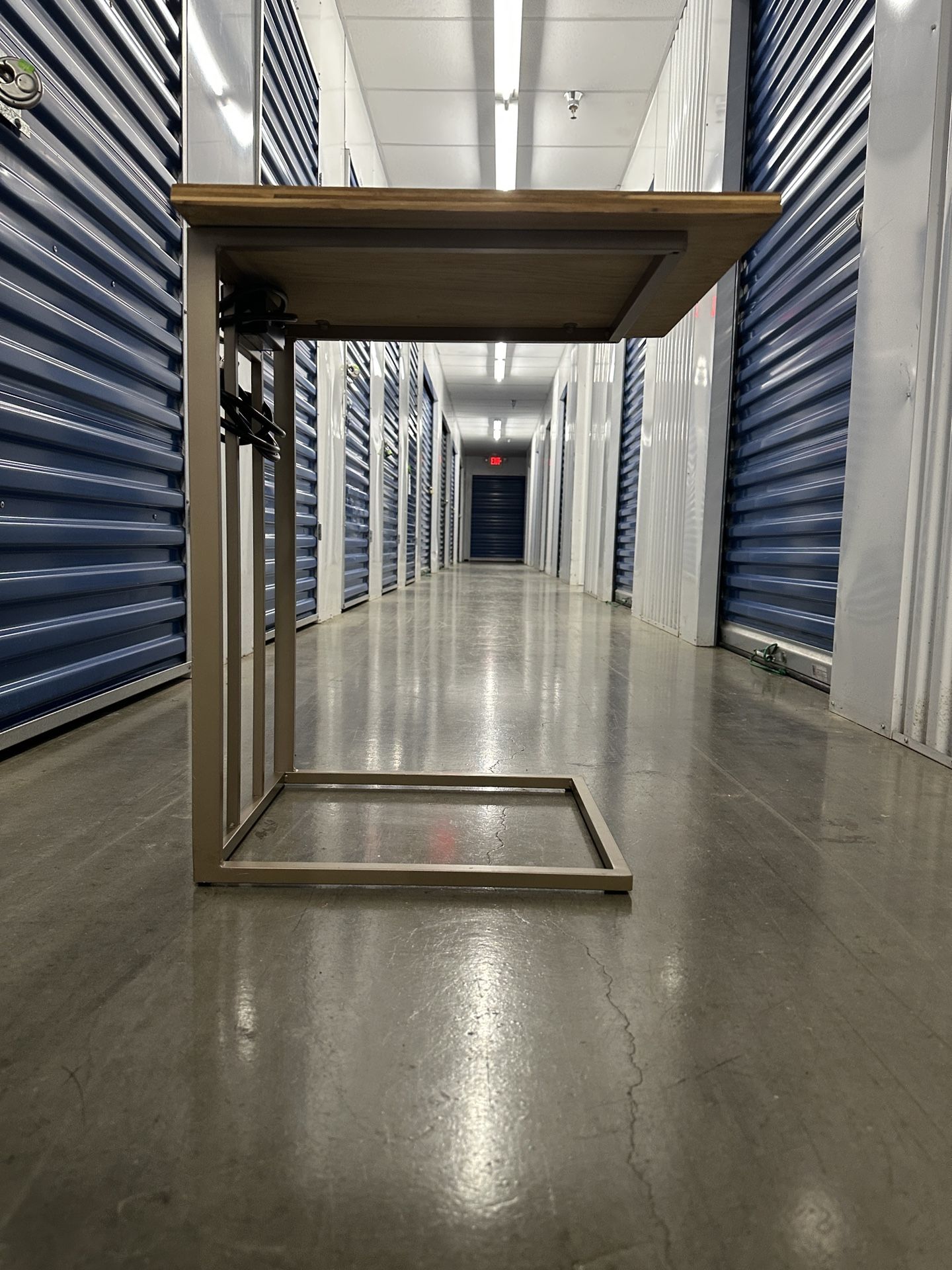 Industrial Metal C-Shaped End Table/Desk With Outlets