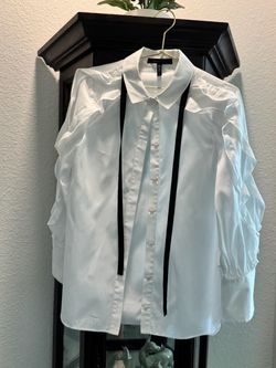 White Button-Down Blouse with Ruffle Sleeves