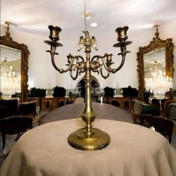 Antique Solid Brass 4-Arm Candelabra – Late 19th Century Neoclassical with Eagle