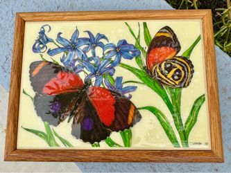 Figure of Eight Butterflies Wooden Jewelry Box w Ceramic Tile by Marty Anderson.