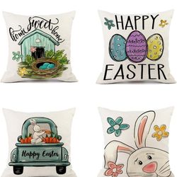 WeebAg Set of 4 Throw Pillow Covers Linen, 18x18in for Sofa Bed Garden Indoor Outdoor Home Decor, Square Cushion Covers Cute Bunny 45x45cm

