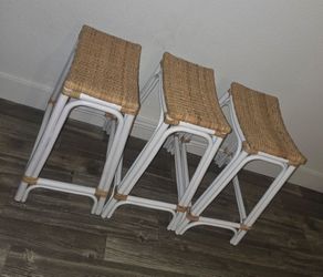 Set of 3 Home Square Rattan Backless Barstool in White Finish 24in