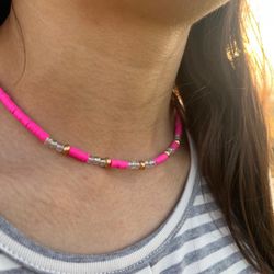 Summer Collection!! 17’’ -18’’ Elastic Necklace, Color Bright Pink