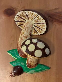 Vintage wooden mushroom art