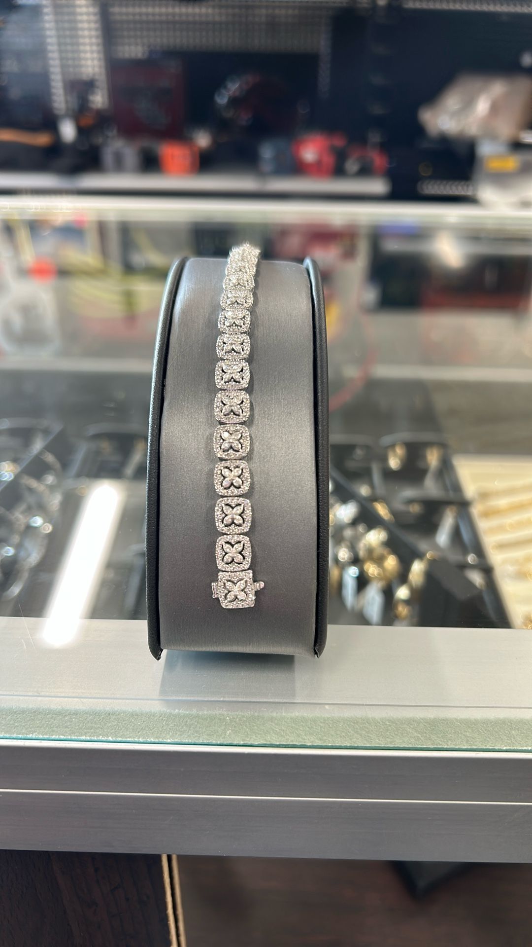 White Gold Square Link Diamond Bracelet