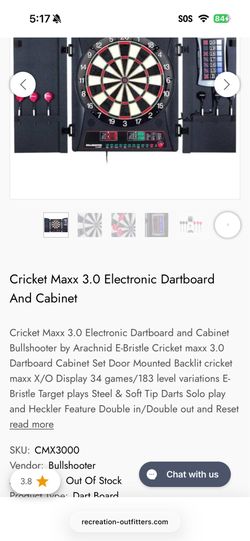 arachnid cricket maxx 3.0 electronic dartboard set with cabinet brand