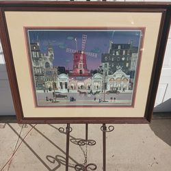 Large frames matted Moulin Rouge  la nuit lithograph signed Delacroix with COA