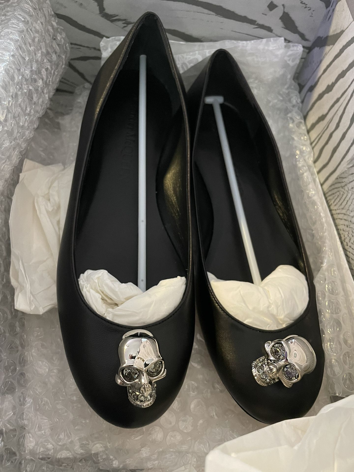 Alexander McQueen Silver Skull Flats