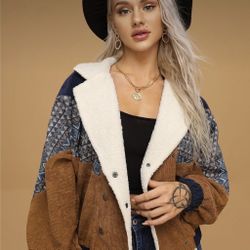 Women’s Sherpa Lined Geo Pattern Corduroy Jacket