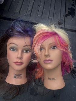 HairArt cosmetology training mannequin heads with colorful styled hair