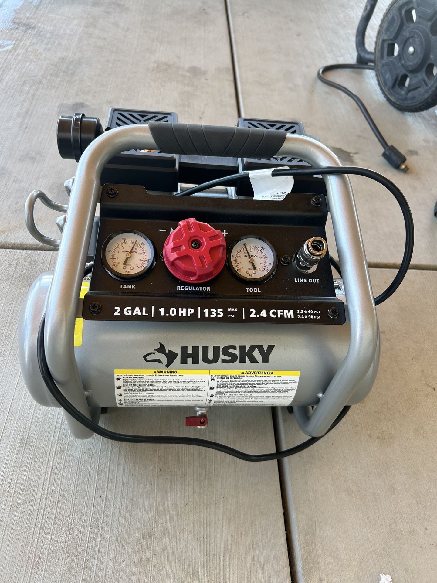 Husky 2 Gal. 135 PSI Portable Electric Oil-Free Quiet Jobsite Air Compressor with Dual Pressure Gauges and 1-Quick Coupler
