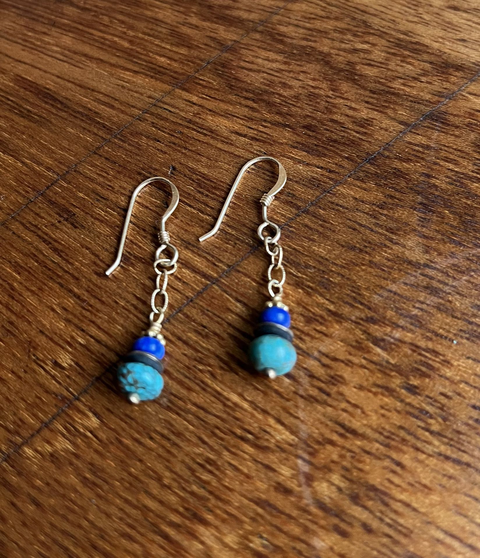 Turquoise And Lapis Dangler Earrings