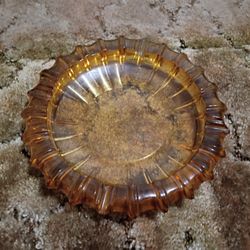Vintage MCM 10" Fostoria Amber Glass Sunburst Ashtray