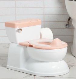 2-in-1 Pink Potty with Wipe Storage, Toilet Paper Holder & Flushing Sounds - Realistic Toilet for Potty Training