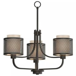 Summit Coll. 3- Light Bronze Mesh Chandelier w/ Inner Cream Fabric Shade by HDC