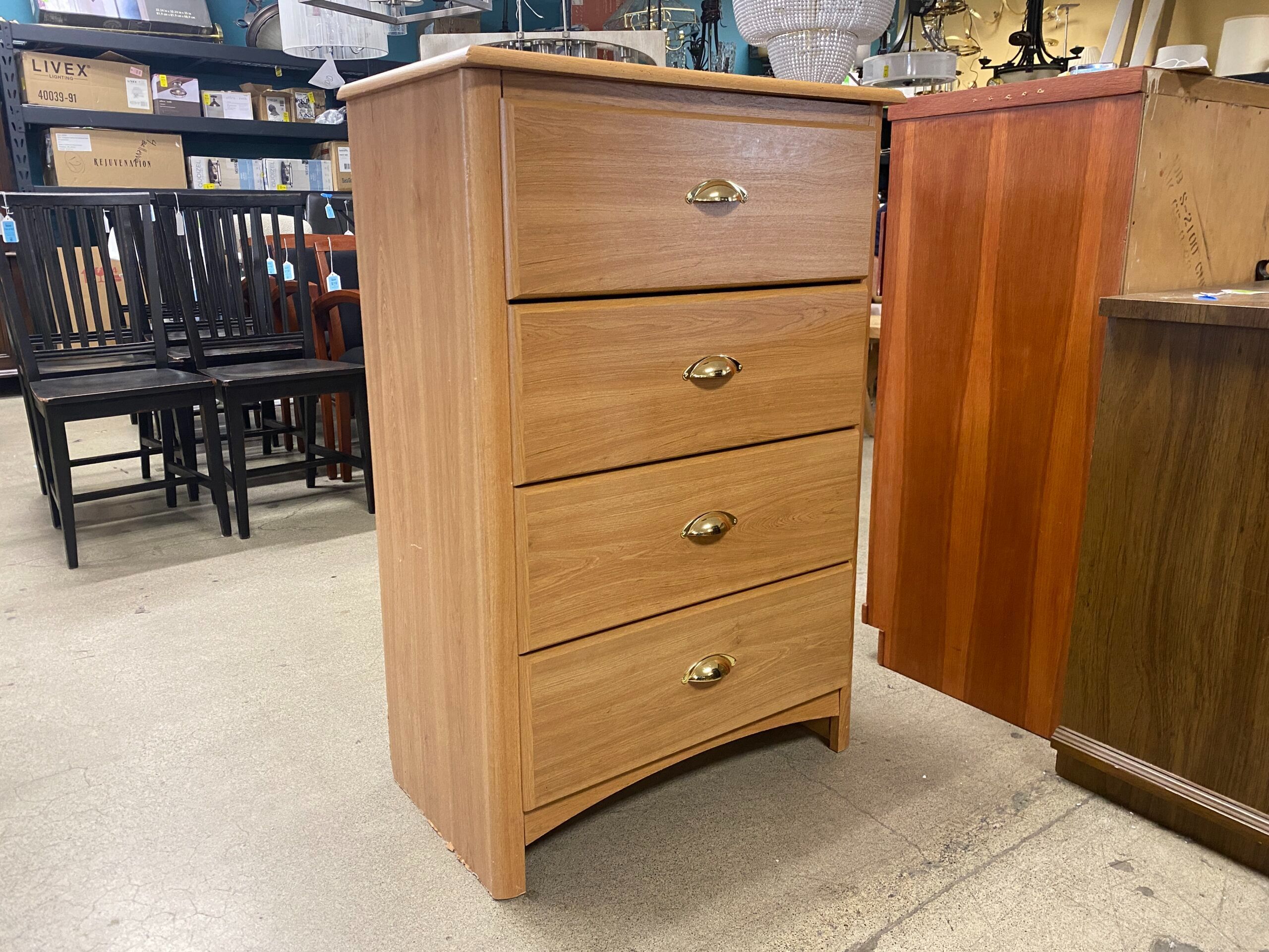 Ash Wood 4 Drawer Tall Boy w/ Gold Hardware