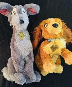 Vintage Lady and the Tramp plush stuffed animals Disneyland / Walt Disney World.