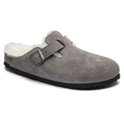 NWT Birkenstock Boston Shearling Suede Leather Unisex Stone Coin Size 5, EUR 36