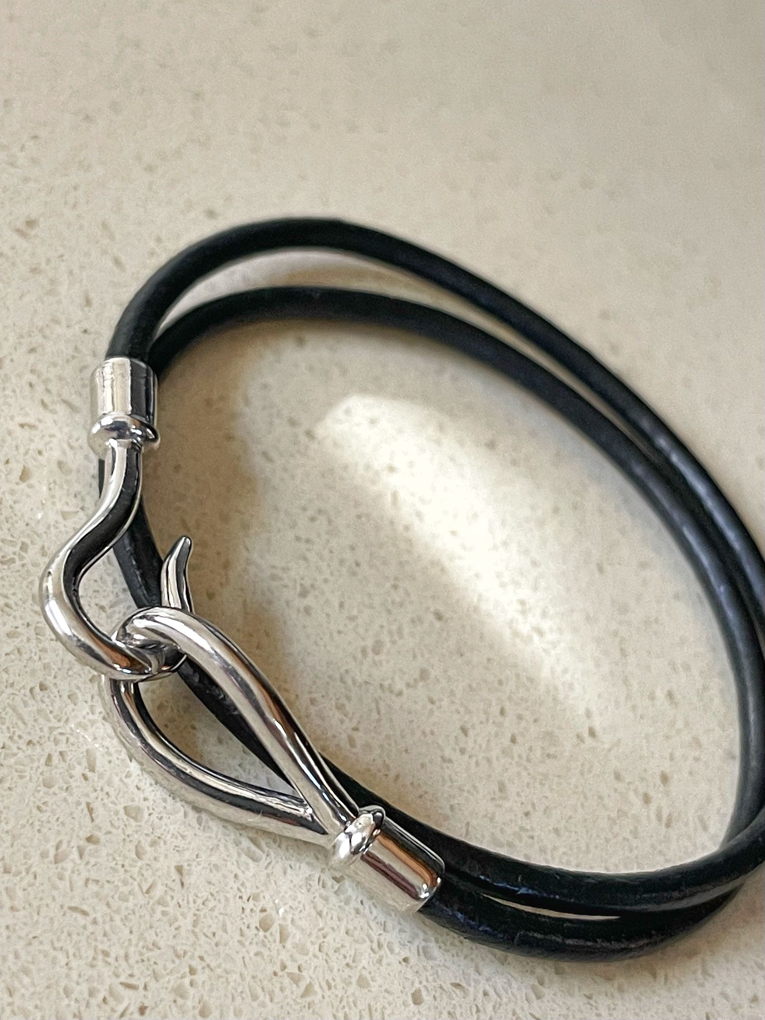 Metal Silver Lock Thin Leather Double Wrap Bracelet